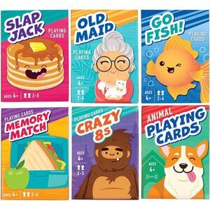LotFancy Kids Card Games 6 Decks Go Fish Old Maid Slap Jack Memory Morev